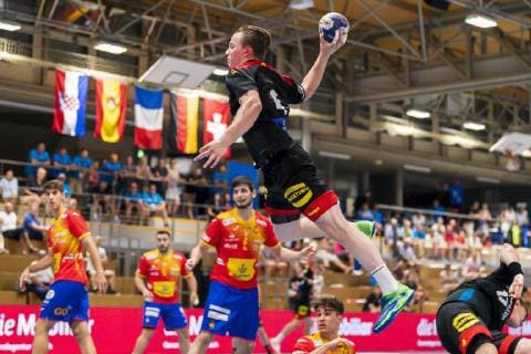 Kloten, Germany 28 June 2019 DHB U21 International Airport Trophy Spain vs. Germany Fin Backs Germany MT Melsungen Kloten Sporthalle Ruebisbach Switzerland