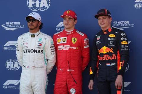 Photo4 LaPresse 29 06 2019 Spielberg, Austria Grand Prix Formula One Austria 2019 In the pic: 2nd position Lewis Hamilton (GBR) Mercedes AMG F1 W10, Charles Leclerc (MON) Scuderia Ferrari SF90 pole position and 3rd position Max Verstappen (NED) Red Bull Racing RB15  Copyright: xPhoto4 LaPressex