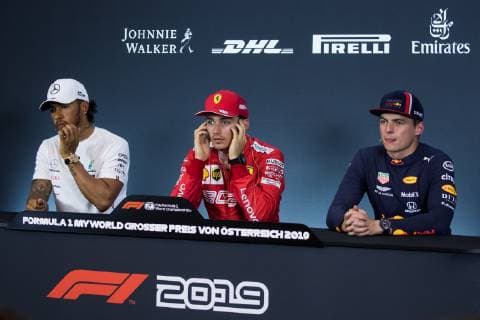 FORMULA 1 - GP of Austria 2019 SPIELBERG,AUSTRIA,29.JUN.19 - MOTORSPORTS, FORMULA 1 - Grand Prix of Austria, Red Bull Ring, qualification. Image shows Lewis Hamilton (GBR Mercedes), Charles Leclerc (MON Ferrari) and Max Verstappen (NED Red Bull Racing). GEPAxpictures xDanielxGoetzhaber