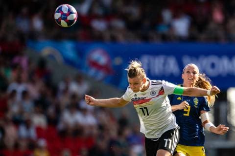190629 Alexandra Popp of Germany and Kosovar Asllani of Sweden during the FIFA World Cup quarter final between Germany and Sweden on June 29, 2019 in Rennes Photo Simon Hastegard Image Source Code SH 180094 bbeng football football soccer lady women women france france world Cup 2019 world cup fifa world cup women world cup 2019 world cup quarter final knockout stage sweden sweden germany germany,  Copyright: SIMONxHASTEGARD BB190629SH080