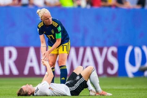 190629 Caroline Seger of Sweden after the FIFA World Cup quarter final between Germany and Sweden on June 29, 2019 in Rennes Photo Simon Hastegard Image Source Code SH 180094 bbeng soccer football soccer soccer women women women france france world cup world championships 2019 world championship fifa womens world championships world cup 2019 world cup quartz final knockout stage sweden sweden germany germany cheers,  Copyright: SIMONxHASTEGARD BB190629SH134