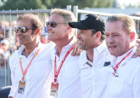 FORMULA 1 - GP of Austria 2019 SPIELBERG,AUSTRIA,29.JUN.19 - MOTORSPORTS, FORMULA 1 - Grand Prix of Austria, Red Bull Ring, Legends Parade. Image shows Emanuele Pirro, David Coulthard, Patrick Dempsey and Jos Verstappen. GEPAxpictures xHaraldxSteiner