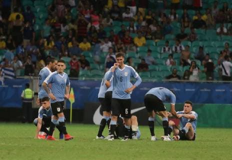 Uruguay vs Peru SALVADOR, BA - 29.06.2019: URUGUAY VS PERU - Uruguay players lamenting the elimination of the competition, during a match between Uruguay and Peru, valid for the quarterfinals of the Copa America 2019, held this Saturday (29) at the Fonte Nova Arena in Salvador, Bahia, Brazil. (Photo: Tiago Caldas Fotoarena) x1755658x  TiagoxCaldas