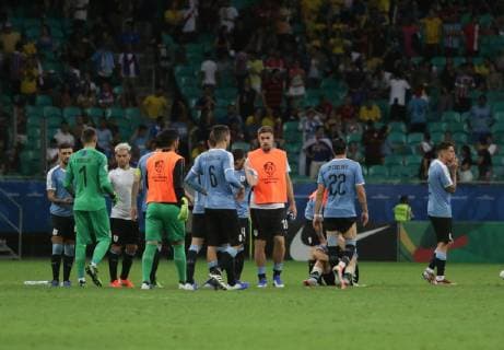 Uruguay vs Peru SALVADOR, BA - 29.06.2019: URUGUAY VS PERU - Uruguay players lamenting the elimination of the competition, during a match between Uruguay and Peru, valid for the quarterfinals of the Copa America 2019, held this Saturday (29) at the Fonte Nova Arena in Salvador, Bahia, Brazil. (Photo: Tiago Caldas Fotoarena) x1755659x  TiagoxCaldas