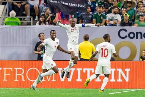 June 29, 2019 - Houston, Texas, USA - June 29, 2019 : Canada midfielder Atiba Hutchinson (13), forward Junior Hoilett (10) and defender Doneil Henry (15) during a Concacaf Gold Cup Quarterfinals match between Haiti vs Canada at NRG Stadium in Houston, Texas. The final Haiti wins 3-2. ZUMA Press CONCACAF Gold Cup Quarterfinals 2019: Haiti vs Canada Jun 29 - ZUMAl153 20190629_zap_l153_045 Copyright: xMariaxLysakerx