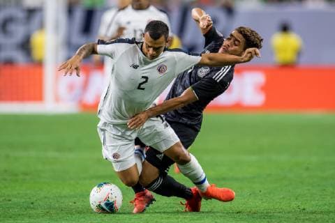 June 29, 2019: Costa Rica midfielder Randall Leal (2) and Mexico midfielder Jonathan Dos Santos (6) battle for the ball during the 1st half of a CONCACAF Gold Cup quarterfinals soccer match between Costa Rica and Mexico at NRG Stadium in Houston, TX. .. CSM CONCACAF Gold Cup Quarterfinals 2019: Costa Rica vs Mexico JUN 29 - ZUMAc04_ 20190629_zaf_c04_205 Copyright: xTraskxSmithx