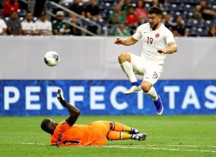 (190630) -- HOUSTON, JUNE 30, 2019 Canada s forward Lucas Cavallini (R) breaks through during the CONCACAF Gold Cup soccer tournament quarterfinal between Haiti and Canada at NRG Stadium in Houston, Texas, the United States on June 29, 2019. Haiti won 3-2. ) (SP)US-HOUSTON-FOOTBALL-CONCACAF-GOLD CUP-HAITI VS CANADA SongxQiong 