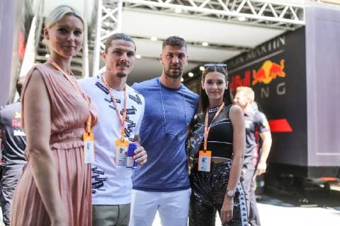 FORMULA 1 - GP of Austria 2019 SPIELBERG,AUSTRIA,30.JUN.19 - MOTORSPORTS, FORMULA 1 - Grand Prix of Austria, Red Bull Ring. Image shows Marcel Sabitzer, Aleksandar Dragovic with their girlfriends. GEPAxpictures xDanielxGoetzhaber