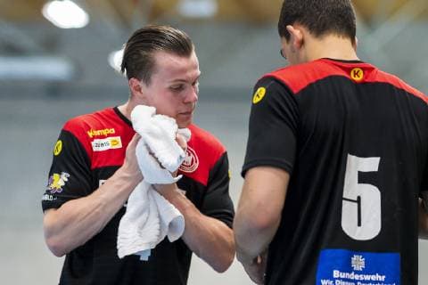 Kloten, Germany 30 June 2019 Handball, DHB U21 international Airport Trophy Switzerland vs. Germany Fin Backs Germany MT Melsungen , Tim Matthes Germany Fuechse Berlin Kloten Sporthalle Ruebisbach Switzerland