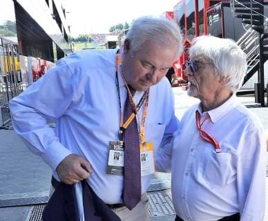 FORMULA 1 - GP of Austria 2019 SPIELBERG,AUSTRIA,30.JUN.19 - MOTORSPORTS, FORMULA 1 - Grand Prix of Austria, Red Bull Ring. Image shows governor Hermann Schuetzenhoefer (Styria) and Bernie Ecclestone. GEPAxpictures xM.xOberlaender
