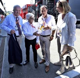 FORMULA 1 - GP of Austria 2019 SPIELBERG,AUSTRIA,30.JUN.19 - MOTORSPORTS, FORMULA 1 - Grand Prix of Austria, Red Bull Ring. Image shows governor Hermann Schuetzenhoefer (Styria), Bernie Ecclestone Michael Schickhofer and Barbara Eibinger-Miedl. GEPAxpictures xM.xOberlaender
