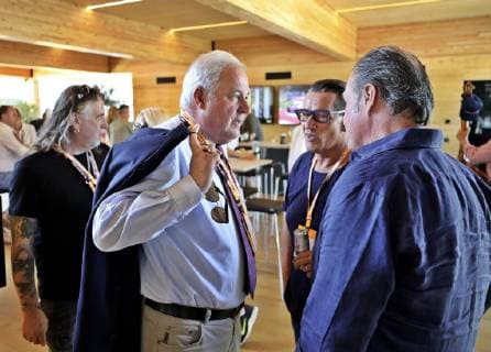 FORMULA 1 - GP of Austria 2019 SPIELBERG,AUSTRIA,30.JUN.19 - MOTORSPORTS, FORMULA 1 - Grand Prix of Austria, Red Bull Ring. Image shows Mario Barth, governor Hermann Schuetzenhoefer (Styria), Klaus Leutgeb and manager Klaus Bartelmuss. GEPAxpictures xM.xOberlaender