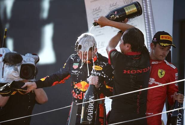 FORMULA 1 - GP of Austria 2019 SPIELBERG,AUSTRIA,30.JUN.19 - MOTORSPORTS, FORMULA 1 - Grand Prix of Austria, Red Bull Ring. Image shows Max Verstappen (NED Red Bull Racing) and Charles Leclerc (MON Ferrari). GEPAxpictures xHaraldxSteiner