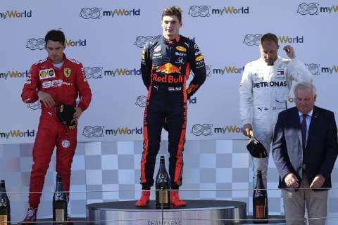 VERSTAPPEN Max F1 Team Red Bull winner with LECLERC and BOTTAS at the award ceremony Formula 1 GP 2019 Austria on 30 06 2019 in Spielberg