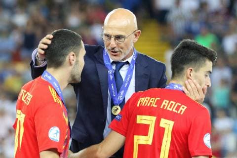 IPP20190701 Football - soccer: UEFA U21, U 21 European Championship, EM, Europameisterschaft 2019, Final match, Spain - Germany, Il tecnico della Spagna Luis De La Fuente durante la premiazione (Verwendung nur in Deutschland - GERMANY ONLY) *** IPP20190701 Football soccer UEFA U21 European Championship 2019, Final match, Spain Germany, Il tecnico della Spagna Luis De La Fuente durante la premiazione Use only in Germany GERMANY ONLY 