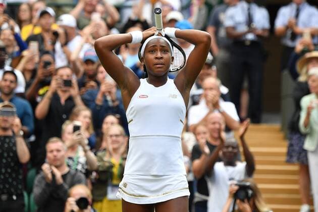 Sport Themen der Woche KW27 Sport Bilder des Tages July 1, 2019 - London, London, UK - London, UK. Cori Gauff United States of America wins her 1st round ladies singles against Venus Williams of United States of America at the Wimbledon Tennis Championships 2019 on day 1 held at the All England Lawn Tennis and Croquet Club. Wimbledon Tennis Championships 2019 - Day 1  - ZUMAl94_ 92094721st Copyright: xRayxTangx