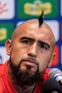 Chile s national soccer team player Arturo Vidal delivers a press conference, PK, Pressekonferenz in Porto Alegre, Brazil, 01 July 2019. Chile will face Peru next Wednesday in a Copa America 2019 semifinal match. Chile s national soccer team press conference !ACHTUNG: NUR REDAKTIONELLE NUTZUNG!  Copyright: xSebastiaoxMoreirax COPAME2391 20190701-636976220892810493