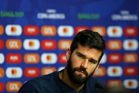 July 1st 2019, CT Cidade do Galo, Belo Horizonte, Brazil; press conference, PK, Pressekonferenz of Brazil at the CT Cidade do Galobefore their semi-final match versus Argentina on 2nd July; Alisson Becker  ActionPlus12149769 HeulerxAndrey