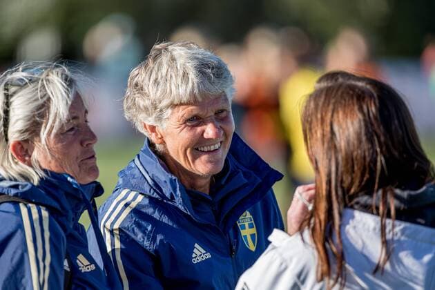 190702 Swedens federal captain Pia Sundhage during the F16 international football match between Sweden and the Netherlands on July 2, 2019 in Svanesund,  Copyright: SebastianxLamotte BB190702SL075