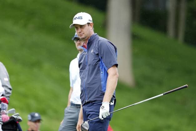 CROMWELL, CT - JUNE 21: Harris English, of the United States, watches his drive on 18 during the Second Round of the Travelers Championship on June 21, 2019, at TPC River Highlands in Cromwell, Connecticut. (Photo by Fred Kfoury III Icon Sportswire) GOLF: JUN 21 PGA, Golf Herren - Travelers Championship Icon4821906210462