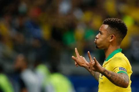 Brazil vs. Argentina BELO HORIZONTE, MG - 02.07.2019: BRAZIL VS. ARGENTINA - Gabriel Jesus do Brasil celebrates after scoring a goal during a match between Brazil and Argentina, valid for the semi-final of Copa América 2019, held on Tuesday (02) at the Estádio do Mineirão in Belo Horizonte, MG. (Photo: Marcelo Machado de Melo Fotoarena) x1757460x  MarceloxMachadoxdexMelo
