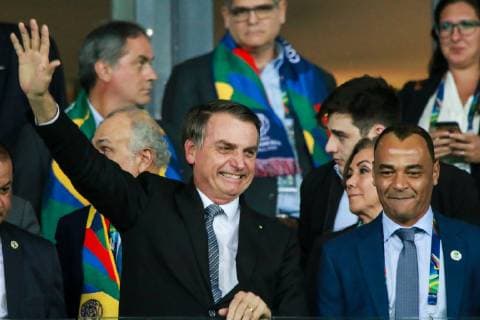 Brazil vs. Argentina BELO HORIZONTE, MG - 02.07.2019: BRAZIL VS. ARGENTINA - Brazil& 39;s president Jair Bolsonaro, along with former player Cafu, were present during a match between Brazil and Argentina, valid for the semi-final of the Copa América 2019, held on Tuesday (02) at the Estádio do Mineirão in Belo Horizonte, MG . (Photo: Dudu Macedo Fotoarena) x1757477x  DuduxMacedo