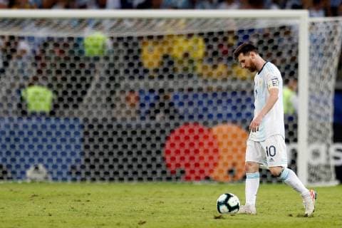Argentinian Lionel Messi reacts during the Copa America 2019 semi-finals soccer match between Brazil and Argentina, at Mineirao Stadium in Belo Horizonte, Brazil, 2 July 2019. Brazil vs. Argentina !ACHTUNG: NUR REDAKTIONELLE NUTZUNG!  Copyright: xThomasxSantosx SCA23155 20190703-636977209212273401