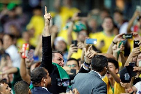 Brazil s President Jair Bolsonaro (L) reacts during the Copa America 2019 semi-finals soccer match between Brazil and Argentina, at Mineirao Stadium in Belo Horizonte, Brazil, 2 July 2019. Brazil vs. Argentina !ACHTUNG: NUR REDAKTIONELLE NUTZUNG!  Copyright: xAntonioxLacerdax SCA23170 20190703-636977225541617940