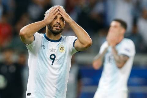 Brazil vs. Argentina BELO HORIZONTE, MG - 02.07.2019: BRAZIL VS. ARGENTINA - Argentina& 39;s Sergun Kun Aguero regrets missed chance during Brazil-Argentina match, valid for the semifinal of Copa América 2019, held this Tuesday (02) at the Estádio do Mineirão in Belo Horizonte, MG. (Photo: Marcelo Machado de Melo Fotoarena) x1757564x  MarceloxMachadoxdexMelo