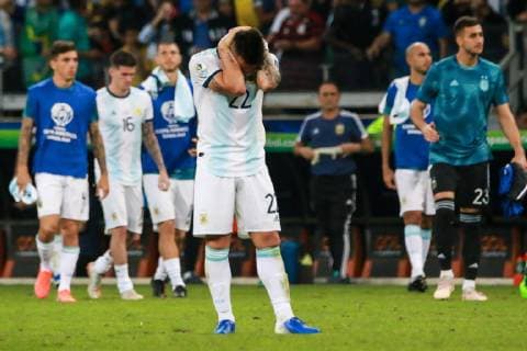 Brazil vs. Argentina BELO HORIZONTE, MG - 02.07.2019: BRAZIL VS. ARGENTINA - Lautaro Martinez, regrets the elimination of Argentina during a match between Brazil and Argentina, valid for the semifinal of Copa América 2019, held on Tuesday (02) at the Estádio do Mineirão in Belo Horizonte, MG. (Photo: Dudu Macedo Fotoarena) x1757601x  DuduxMacedo