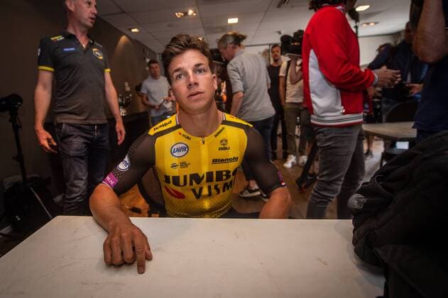 Dutch Dylan Groenewegen of Team Jumbo-Visma pictured during a press conference, PK, Pressekonferenz of Jumbo-Visma cycling team ahead of the 106th edition of the Tour de France cycling race, in Brussels, Belgium, Wednesday 03 July 2019. This year s Tour de France starts in Brussels and takes place from July 6th to July 28th. LUCxCLAESSEN  x05618385x