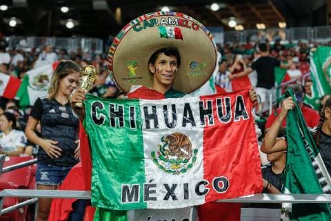 GLENDALE, AZ - JULY 02: A Mexico soccer fan cheers during the CONCACAF Gold cup semifinal soccer game between Haiti and Mexico on July 2, 2019 at State Farm Stadium in Glendale, Arizona. (Photo by Kevin Abele Icon Sportswire) SOCCER: JUL 02 CONCACAF Gold Cup Semifinals - Haiti v Mexico Icon190702048