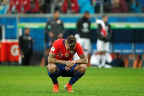 Chile s Eduardo Vargas reacts during the Copa America 2019 semi-finals soccer match between Chile and Peru, at Arena do Gremio Stadium in Porto Alegre, Brazil, 3 July 2019. Chile vs. Peru !ACHTUNG: NUR REDAKTIONELLE NUTZUNG!  Copyright: xJosexMendezx SCA24197 20190704-636978113540332749