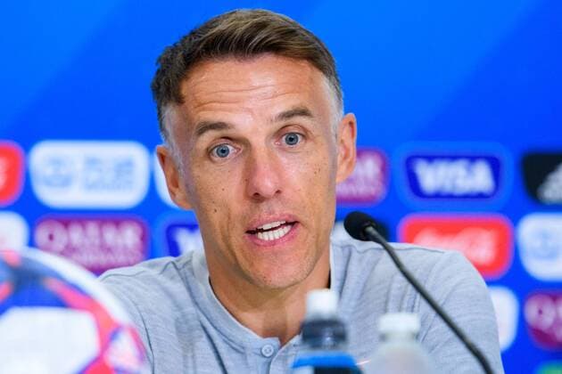 190705 Phil Neville, head coach of England during a press conference on July 5, 2019 in Nice Photo Petter Arvidson Photo Agency Code PA 92314 bbeng football football soccer ladies women women france france world cup world championships 2019 world championships world fifa women s world cup 2019 world cup England Press conference press conference,  Copyright: PETTERxARVIDSON BB190705PA004