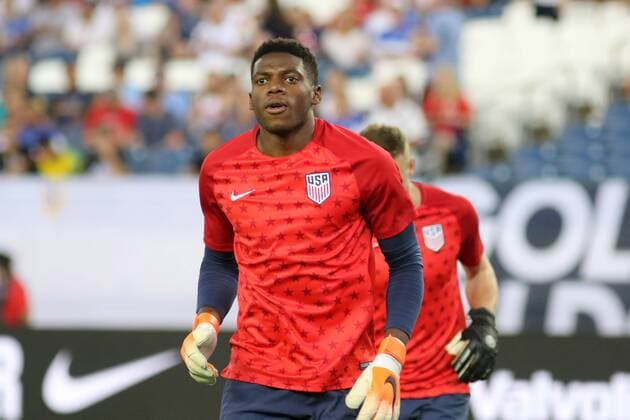 NASHVILLE, TN - JULY 03: United States goalkeeper Sean Johnson (12) warms up for the Gold Cup semifinal between Jamaica and the United States on July 3, 2019 at Nissan Stadium in Nashville, Tennessee. (Photo by Michael Wade Icon Sportswire) SOCCER: JUL 03 CONCACAF Gold Cup Semifinals - Jamaica v USA Icon07031956