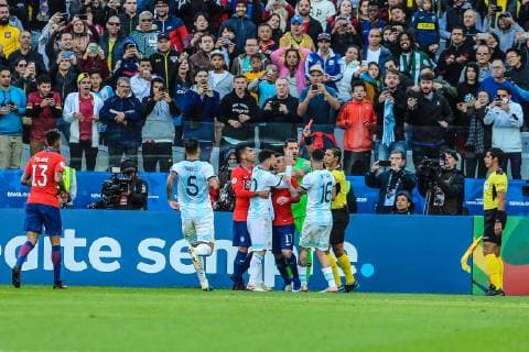 July 6, 2019 - Brazil - Messi in the Game of the match between Argentina X Chile valid for third place dispute of Copa America 2019, in the Arena Corinthians, in SoÂ£o Paulo, this Saturday (06). Photo: Copa America ARG X CHI - ZUMAb158 20190706_zap_b158_033 Copyright: xGeraldoxBubniakx
