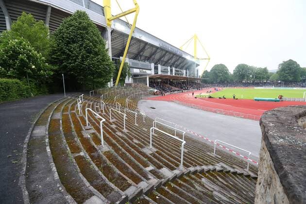 Monday 20 05 2019, Season 2018 2019, A Juniors Bundesliga German Championship, semi-final return match in stadium Rote Erde, BVB 09 Borussia Dortmund FC Schalke 04, view of the playing field of stadium Rote Erde from the marathon goal with floodlight switched on Grandstand exit DFB REGULATIONS PROHIBIT ANY USE OF PHOTOGRAPHS AS IMAGE SEQUENCES AND OR QUASI VIDEO