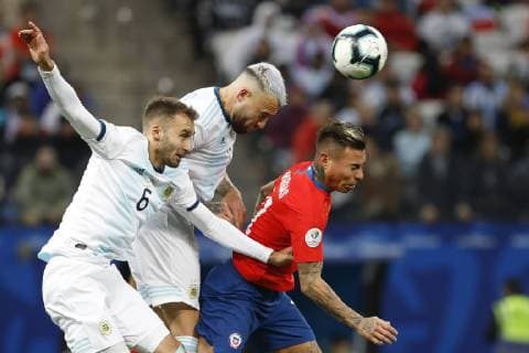 Argentina vs. Chile SÃO PAULO, SP - 06.07.2019: ARGENTINA VS. CHILE - Otamendi during match between Argentina and Chile, valid for the dispute of the third place of Copa America 2019, held this Saturday (06) at the Corinthians Arena in São Paulo, SP. (Photo: Ricardo Moreira Fotoarena) x1759201x  RicardoxMoreira