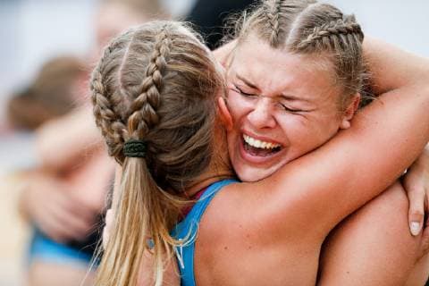 Team Denmark during the Beach Handball EURO 2019 women s game gold medal match Denmark Hungary, Stare Jablonki, Poland, 07 07 2019, Mandatory Credit © Uros Hocevar kolektiff , Jablonki,  Copyright: UrosxHocevarx xkolektiffimages UrosxHocevar kolektiff EHFx COP333 spdk20190707-172501-L