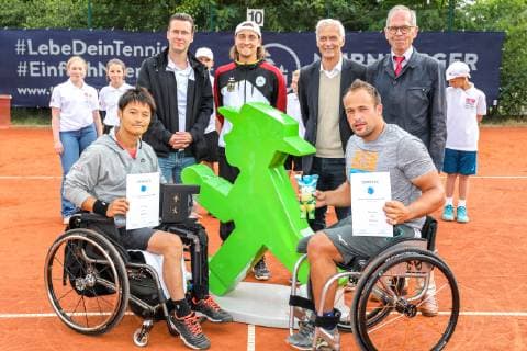 Award ceremony men single Takuya MIKI JPN 2 place and Tom, EGBERINK NED 1 winner 2019, 31 German Open wheelchair tennis 2019, ITF, Berlin, 07 07 2019,