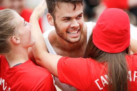 Team Denmark during the Beach Handball EURO 2019 men s game gold medal match Denmark Norway, Stare Jablonki, Poland, 07 07 2019, Mandatory Credit © Uros Hocevar kolektiff , Jablonki,  Copyright: UrosxHocevarx xkolektiffimages UrosxHocevar kolektiff EHFx COP444 spdk20190707-182429-L
