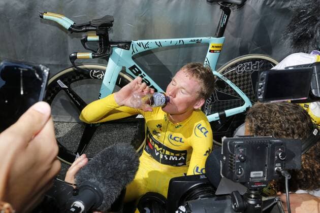 Dutch Mike Teunissen of Team Jumbo-Visma pictured after the arrival of the second stage of the 106th edition of the Tour de France cycling race, a 27,6km team time trial in Brussels, Belgium, Sunday 07 July 2019. This year s Tour de France starts in Brussels and takes place from July 6th to July 28th. FRANCE OUT YUZURUxSUNADA  x05621539x