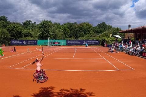 Final Women Single Angelica BERNAL COL 3 in front and Zhenzhen, ZHU CHN 5 behind , 31 German Open Wheelchair Tennis 2019, ITF, Berlin, 07 07 2019,