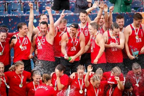 Team Denmark during the Beach Handball EURO 2019, ceremony, Stare Jablonki, Poland, 07 07 2019, Mandatory Credit © Jozo Cabraja kolektiff , Jablonki,  Copyright: JozoxCabrajax xkolektiffimages UrosxHocevar kolektiff EHFx cop333 cop444 spdk20190707-201729-L