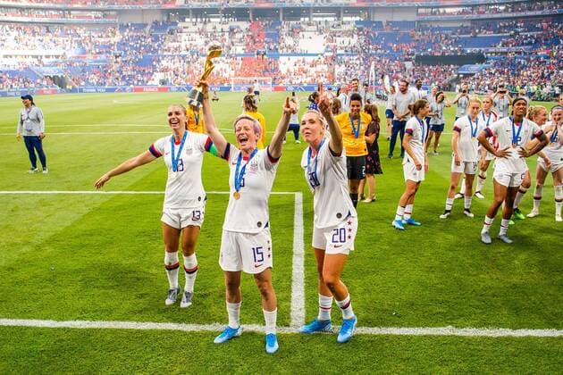 190707 Alex Morgan, Megan Rapinoe and Alexandra Long of USA celebrate after winning the FIFA Womens World Cup final between USA and Netherlands on July 7, 2019 in Lyon Photo Simon Hastegard Image Source Code SH 180106 bbeng soccer football soccer soccer lady women women france france world cup fm 2019 world championship world fifa women s world cup 2019 world cup usa netherlands netherlands final vm final cheers gold gold,  Copyright: SIMONxHASTEGARD BB190707SH086