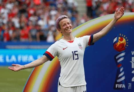 Megan Rapinoe of Team USA celebrates after winning the FIFA Women s World Cup final between the United States and the Netherlands at the Stade de Lyon in Lyon, France on July 7, 2019. Team USA defeated the Netherlands by the score of 2-0 to capture its fourth Women s World Cup title.  LYO201907077004 DAVIDxSILPA