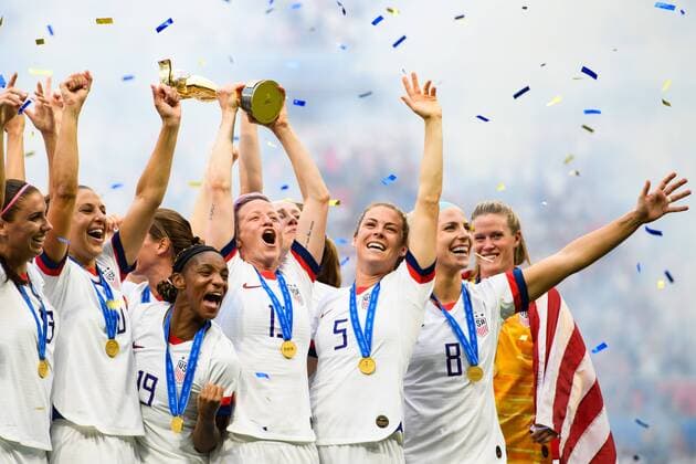 190707 Megan Rapinoe of USA celebrate with the trophy after winning FIFA Womens World Cup final between USA and Netherlands on July 7, 2019 in Lyon Photo Petter Arvidson Picture Agency Code PA 92316 bbeng soccer football soccer soccer lady women women france france world Cup world cup 2019 world championship world championship fifa womens world cup 2019 world cup usa netherlands netherlands final vm final cheers,  Copyright: PETTERxARVIDSON BB190707PA194