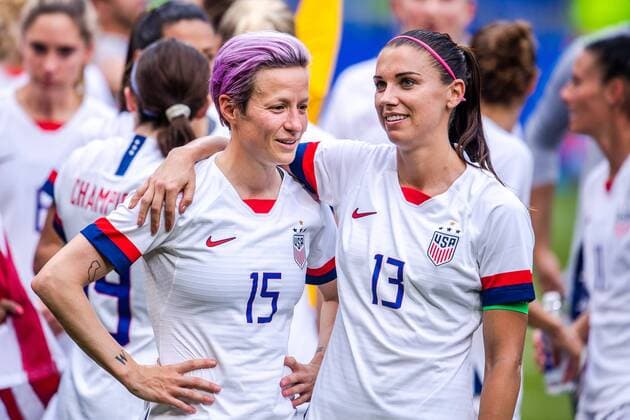 190707 Megan Rapinoe and Alex Morgan of USA celebrate after winning the FIFA Womens World Cup final between USA and Netherlands on July 7, 2019 in Lyon Photo Simon Hastegard Image Source Code SH 180106 bbeng football football soccer ladies women women france france world Cup 2019 world cup fifa womens world cup world cup 2019 world cup usa netherlands netherlands final vm final cheers gold gold trophy,  Copyright: SIMONxHASTEGARD BB190707SH099