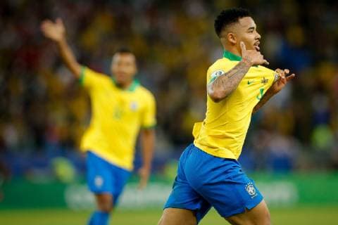 Fußball, Copa America, Finale, Brasilien - Peru Brazil vs. Peru RIO DE JANEIRO, RJ - 07.07.2019: BRAZIL VS. PERU - Gabriel Jesus do Brasil celebrates after scoring a goal during a match between Brazil and Peru, valid for the Copa America 2019 final, held this Sunday (07) at the Maracanã Stadium in Rio de Janeiro, RJ. (Photo: Marcelo Machado de Melo Fotoarena) x1759541x  MarceloxMachadoxdexMelo