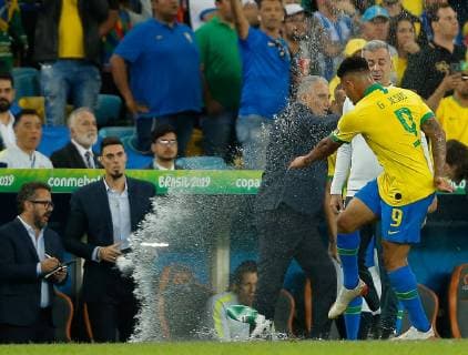 Brazil vs. Peru RIO DE JANEIRO, RJ - 07.07.2019: BRAZIL VS. PERU - Gabriel Jesus do Brasil kicks a bottle of water while leaving the field after being sent off during a match between Brazil and Peru, valid for the 2019 Copa America final, held this Sunday (07) at the Maracanã Stadium in Rio de Janeiro, RJ. (Photo: Marcelo Machado de Melo Fotoarena) x1759650x  MarceloxMachadoxdexMelo